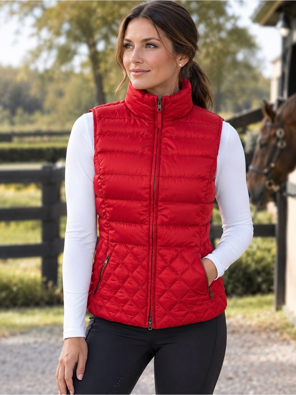 Talbots Petites Women’s Sz Petite Red Down Quilted Full Zip Puffer Vest